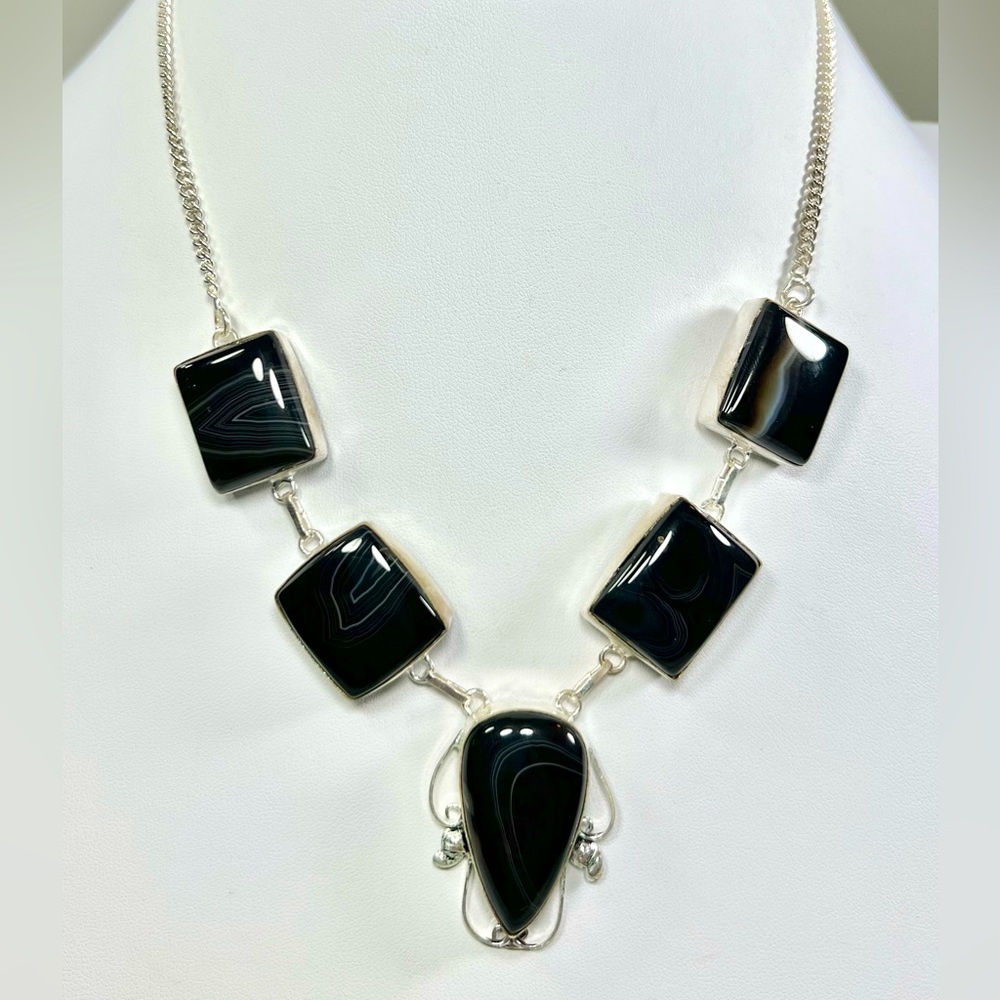 Black Botswana Agate 925 Gemstone Necklace